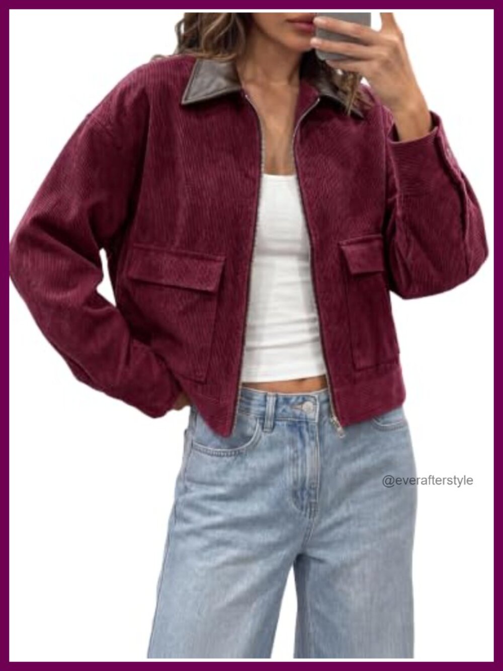 Oversized Cropped Corduroy Zip Up Barn Bomber Jacket
